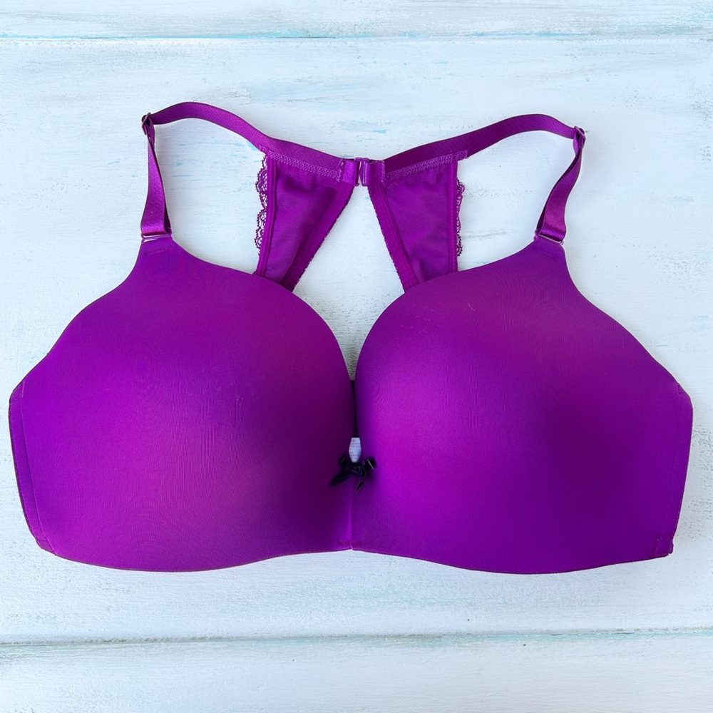 Cacique Purple Lace On Back Simply Wire Free Bra Women's Size 40DD